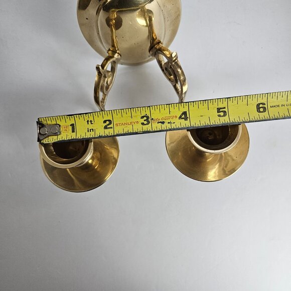 Vtg Solid Brass Candle Holder Double Ornate Scrolled Wall Sconce 6.25”t x 6.5"w - Picture 11 of 16